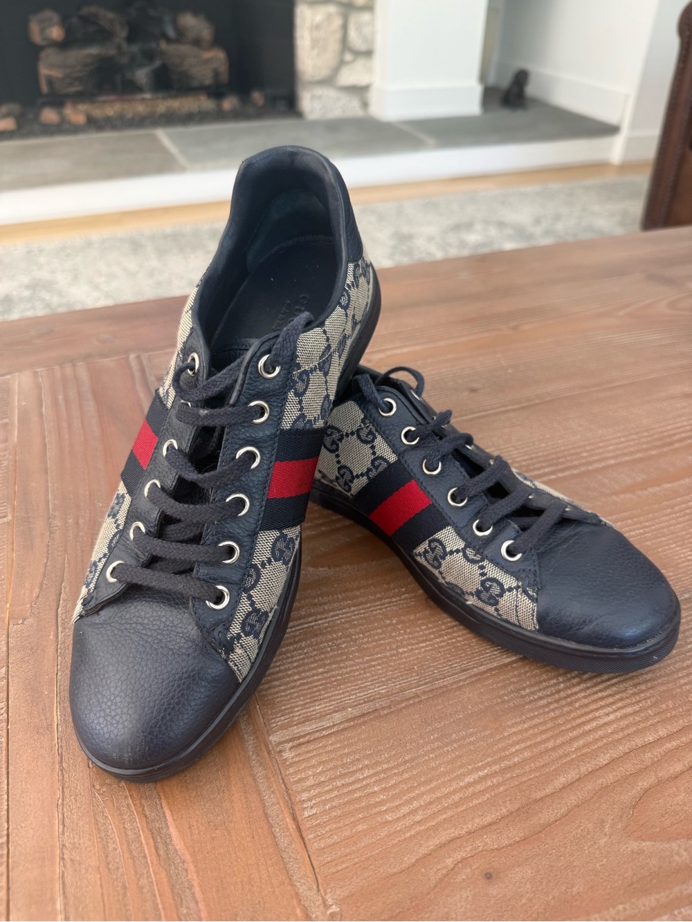 Gucci Navy, Red and Beige GG Canvas Low-Top Sneakers